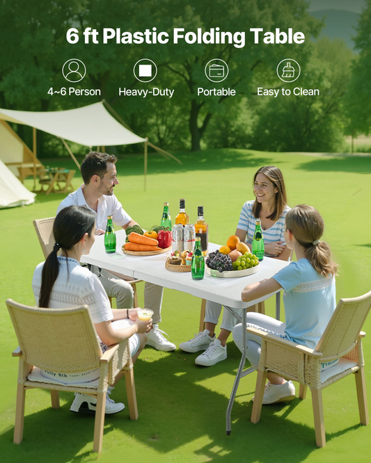 VEVOR 180cm Plastic Folding Table Portable Picnic Table Handle Indoor Outdoor