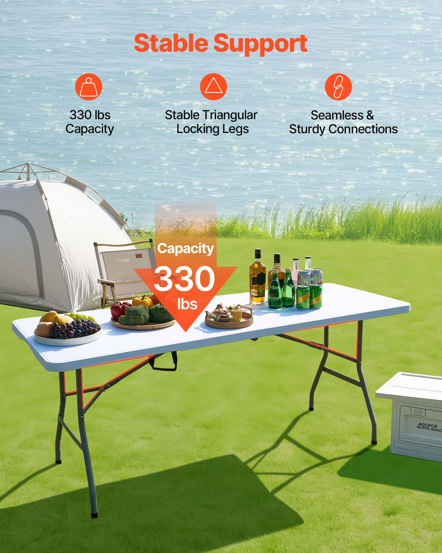 VEVOR 180cm Plastic Folding Table Portable Picnic Table Handle Indoor Outdoor