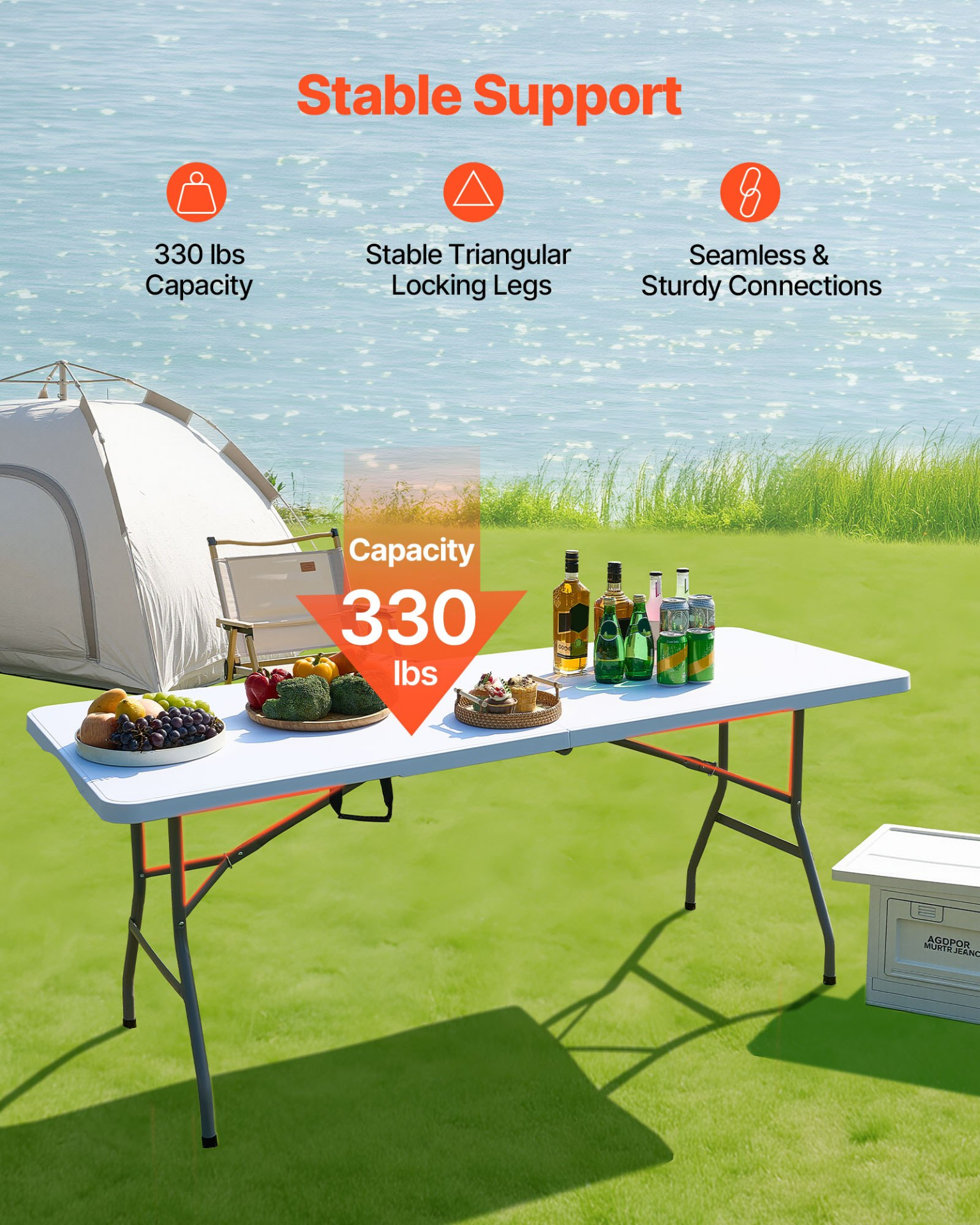 VEVOR 180cm Plastic Folding Table Portable Picnic Table Handle Indoor Outdoor