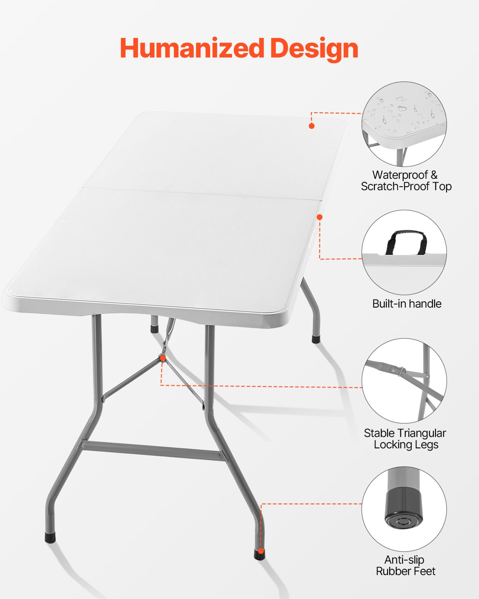 VEVOR 180cm Plastic Folding Table Portable Picnic Table Handle Indoor Outdoor