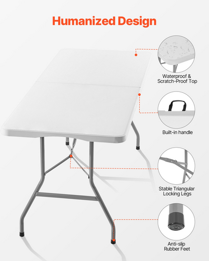 VEVOR 180cm Plastic Folding Table Portable Picnic Table Handle Indoor Outdoor