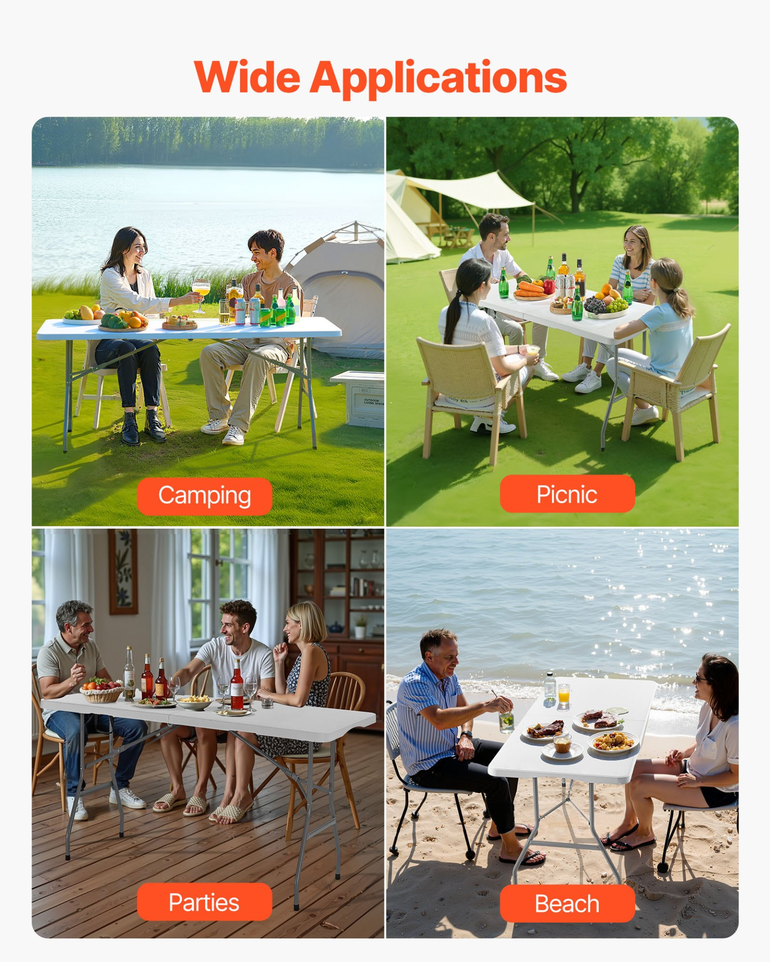 VEVOR 180cm Plastic Folding Table Portable Picnic Table Handle Indoor Outdoor