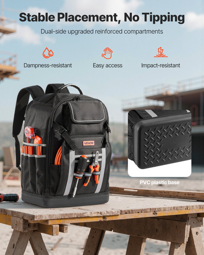 VEVOR Tool Backpack 56 Pockets Splash-resistant Jobsite Backpack for Electrician