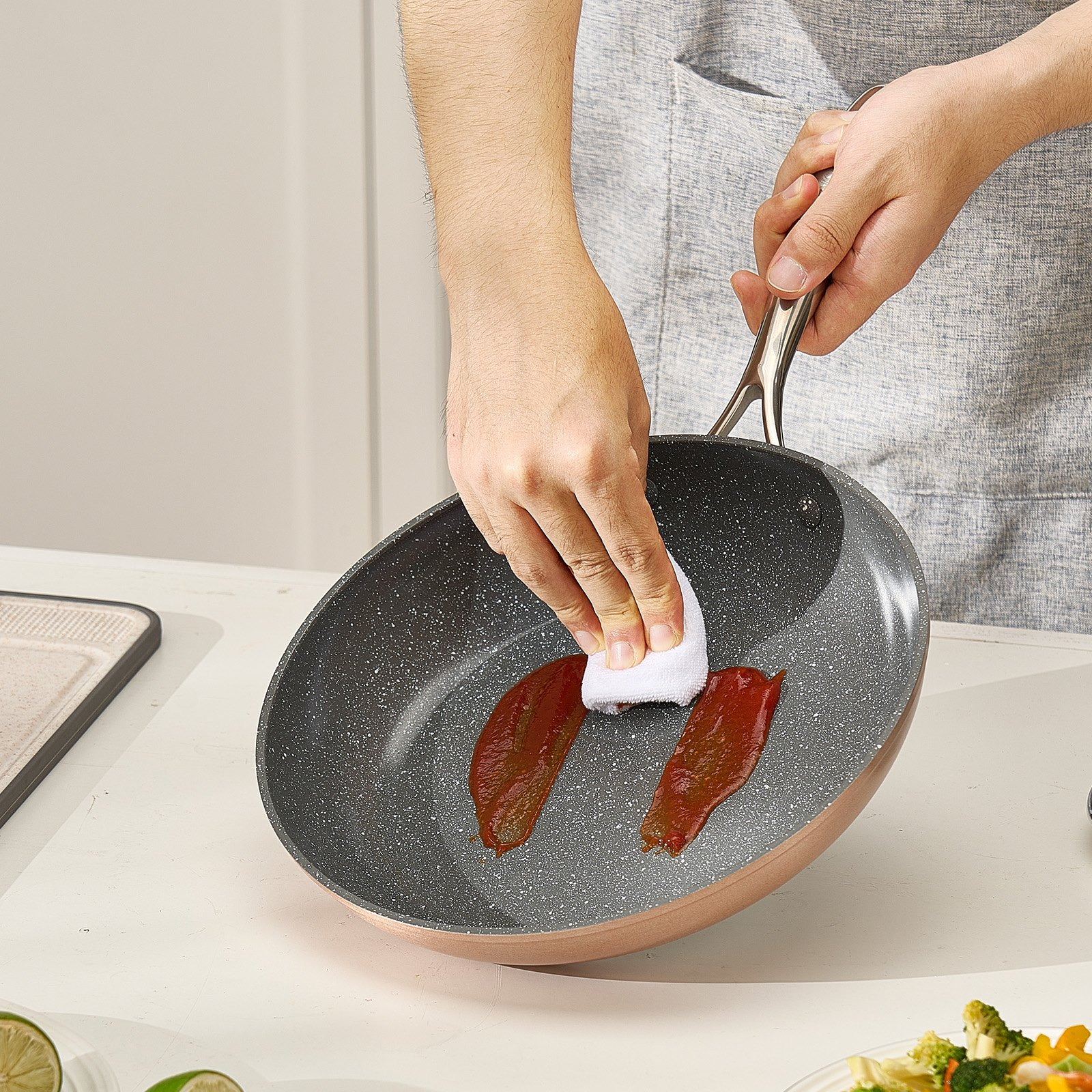 VEVOR 3 Pcs Frying Pan Aluminum Skillet Set 200 270 300 mm Handle Seasoned Grey