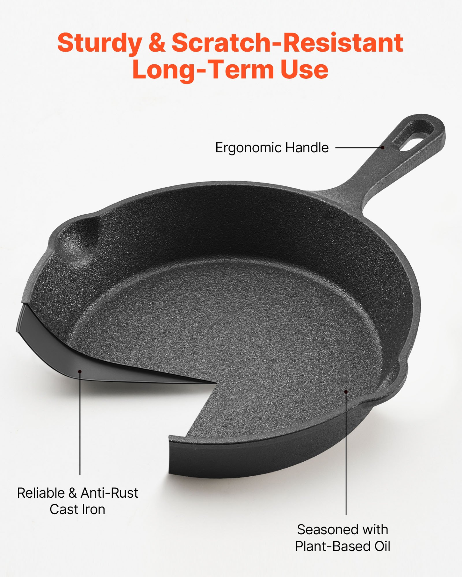 VEVOR 4 Piece Cast Iron Skillet Frying Pan Set 155 205 260 305 mm Handle Black