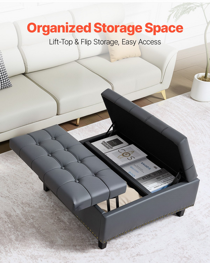 VEVOR 31 in Square Leather Ottoman with Storage Coffee Table for Living Room