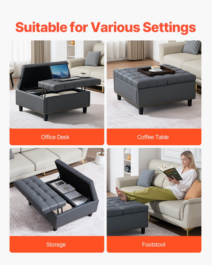 VEVOR 31 in Square Leather Ottoman with Storage Coffee Table for Living Room