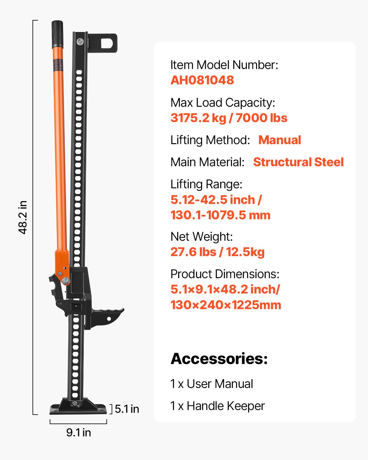 VEVOR 122cm Off Road Farm Jack Hoist 3.18 Ton High Lift Tractor Vehicle's Winch