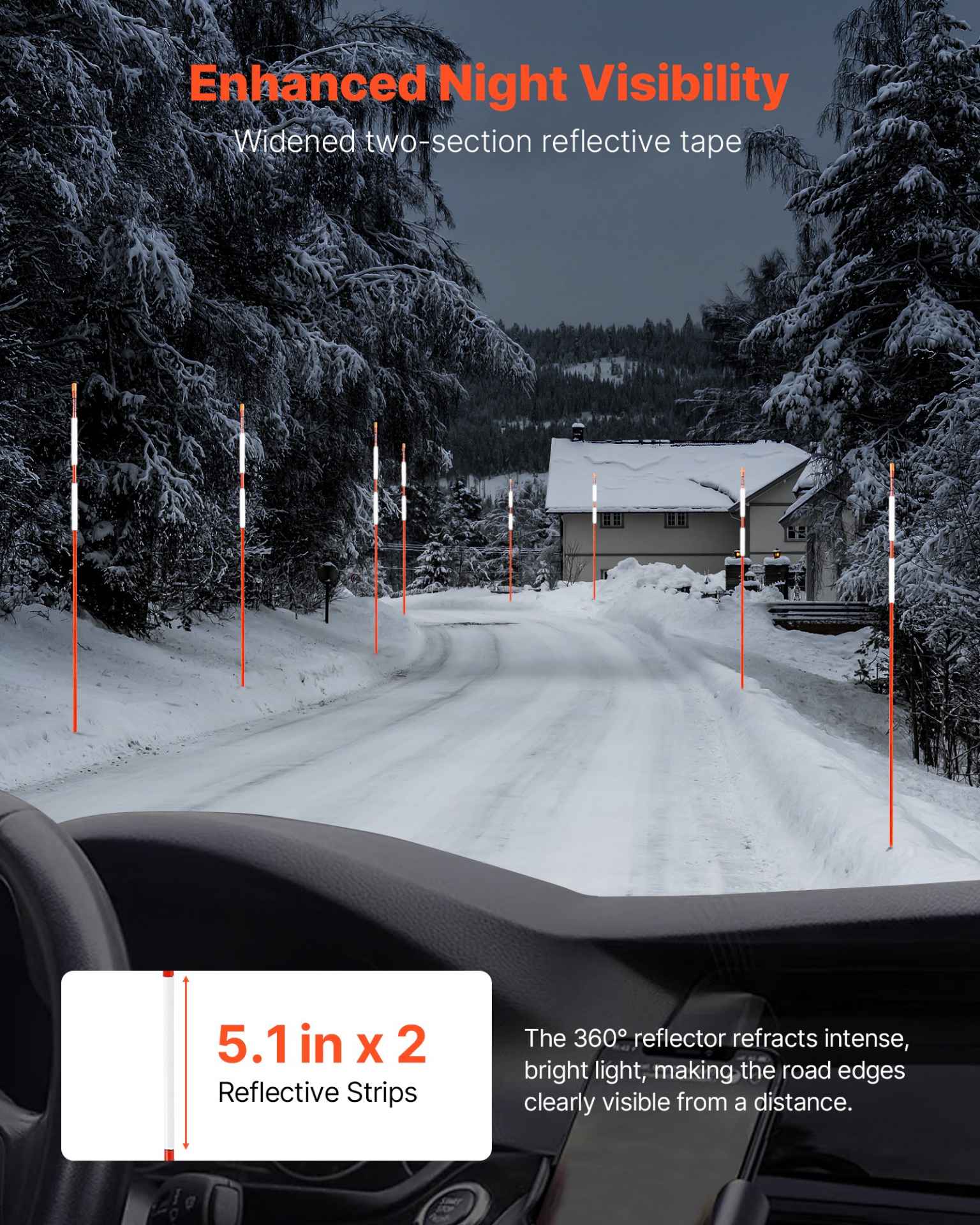 VEVOR 20Pcs Reflective Driveway Markers 5/16" Dia 58 in Snow Stakes Reflectors