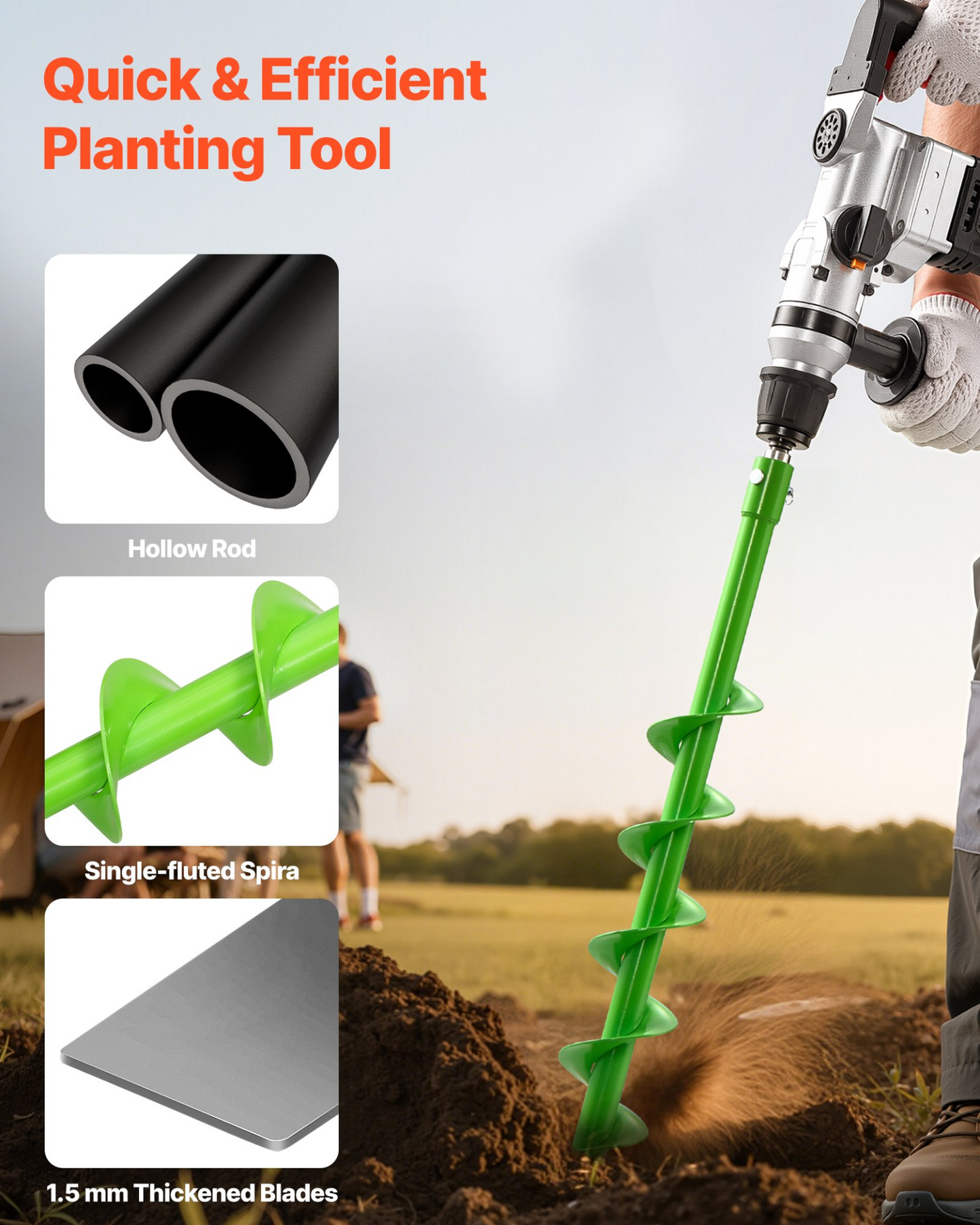 VEVOR Auger Drill Bit 3.15 x 31.1 in Earth Spiral Post Hole Digger Planter Tool