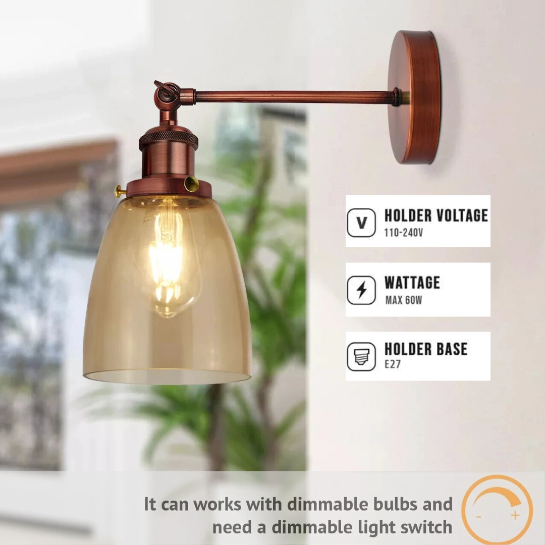 Adjustable Amber Glass Wall Light Fitting~2699