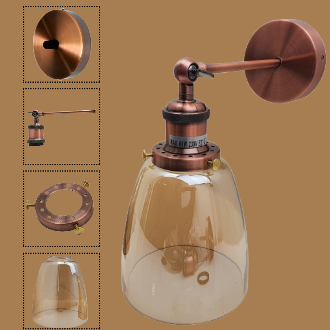 Adjustable Amber Glass Wall Light Fitting~2699