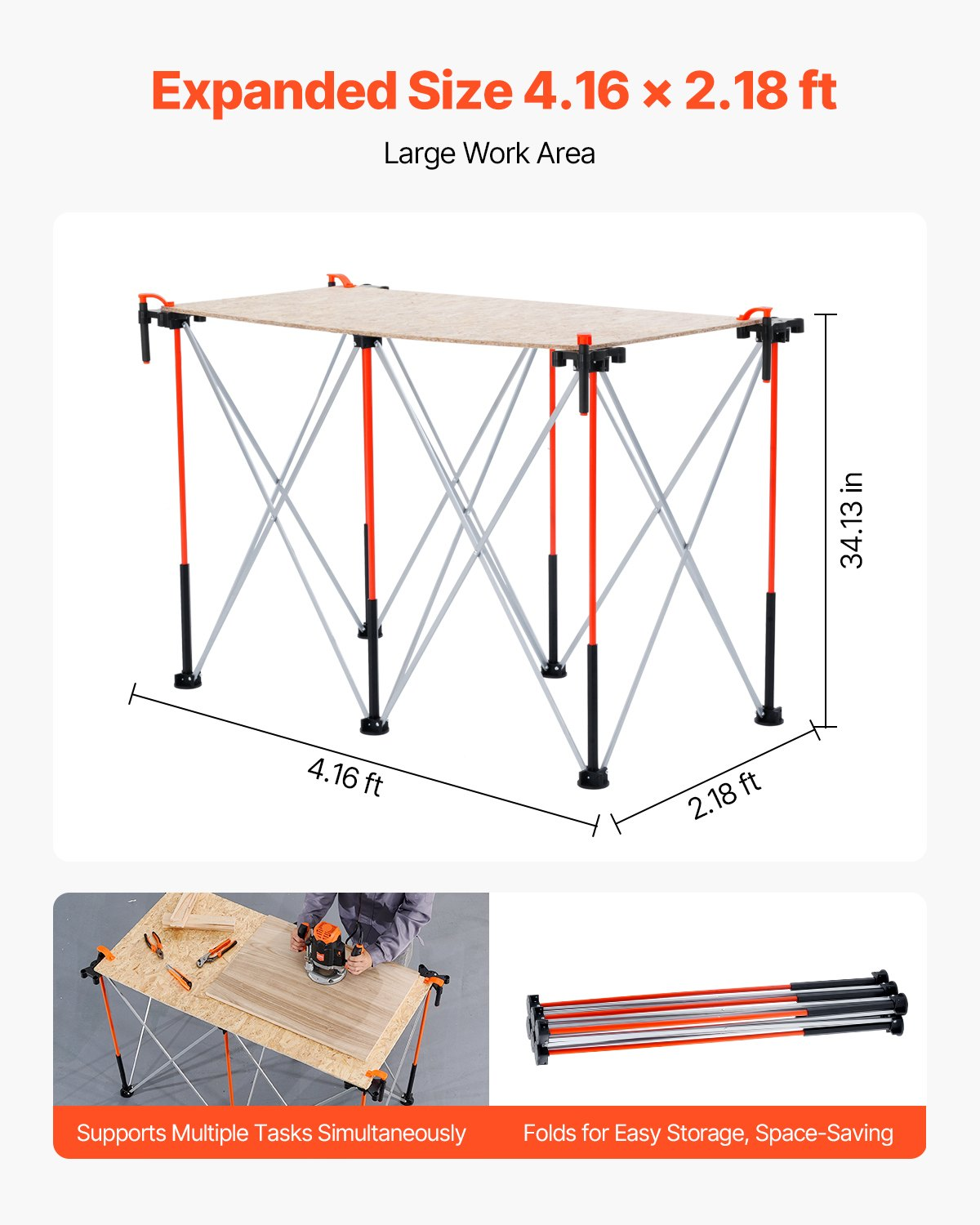 VEVOR Portable Folding Workstand 1267 x 665 mm Collapsible Work Stand 1135 kg