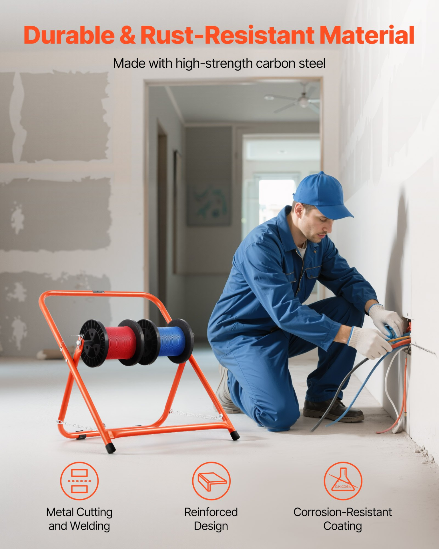 VEVOR Foldable Wire Spool Rack Heavy Duty Cable Caddy Electrical Industrial