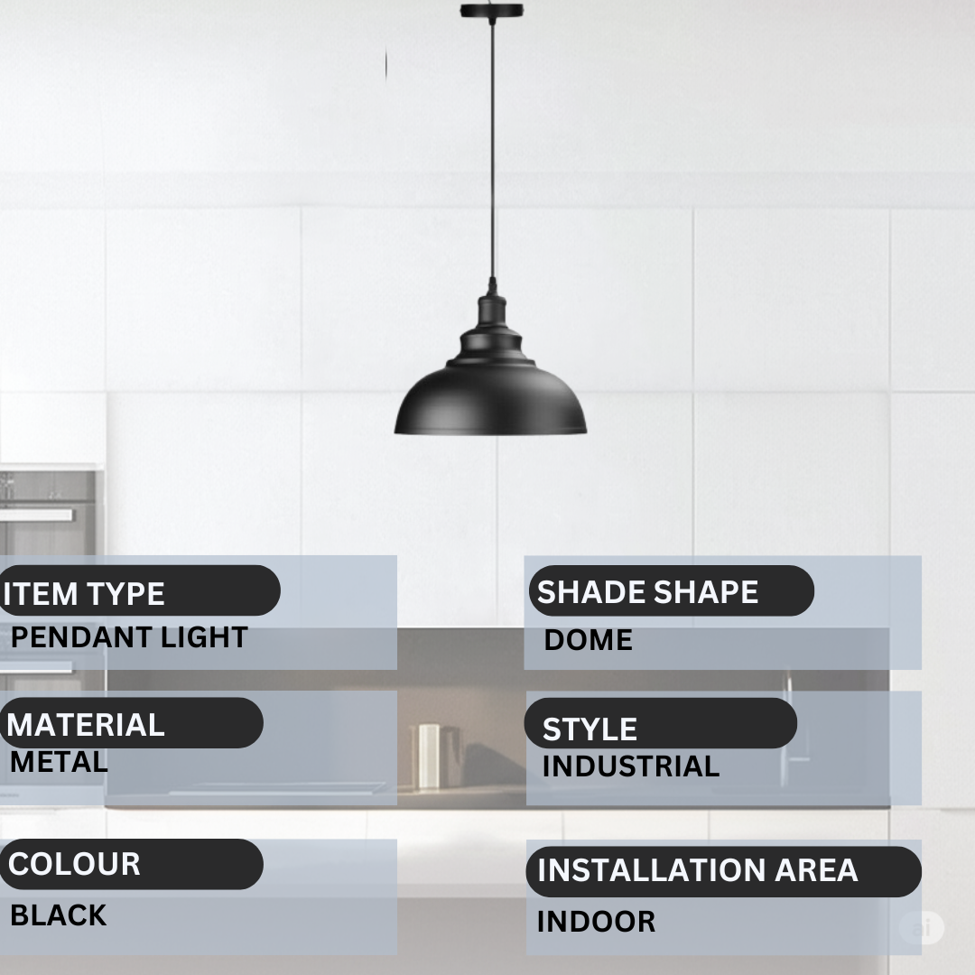 3 Pack Industrial Pendant Light Lampshade Black Metal Light Shade~2262