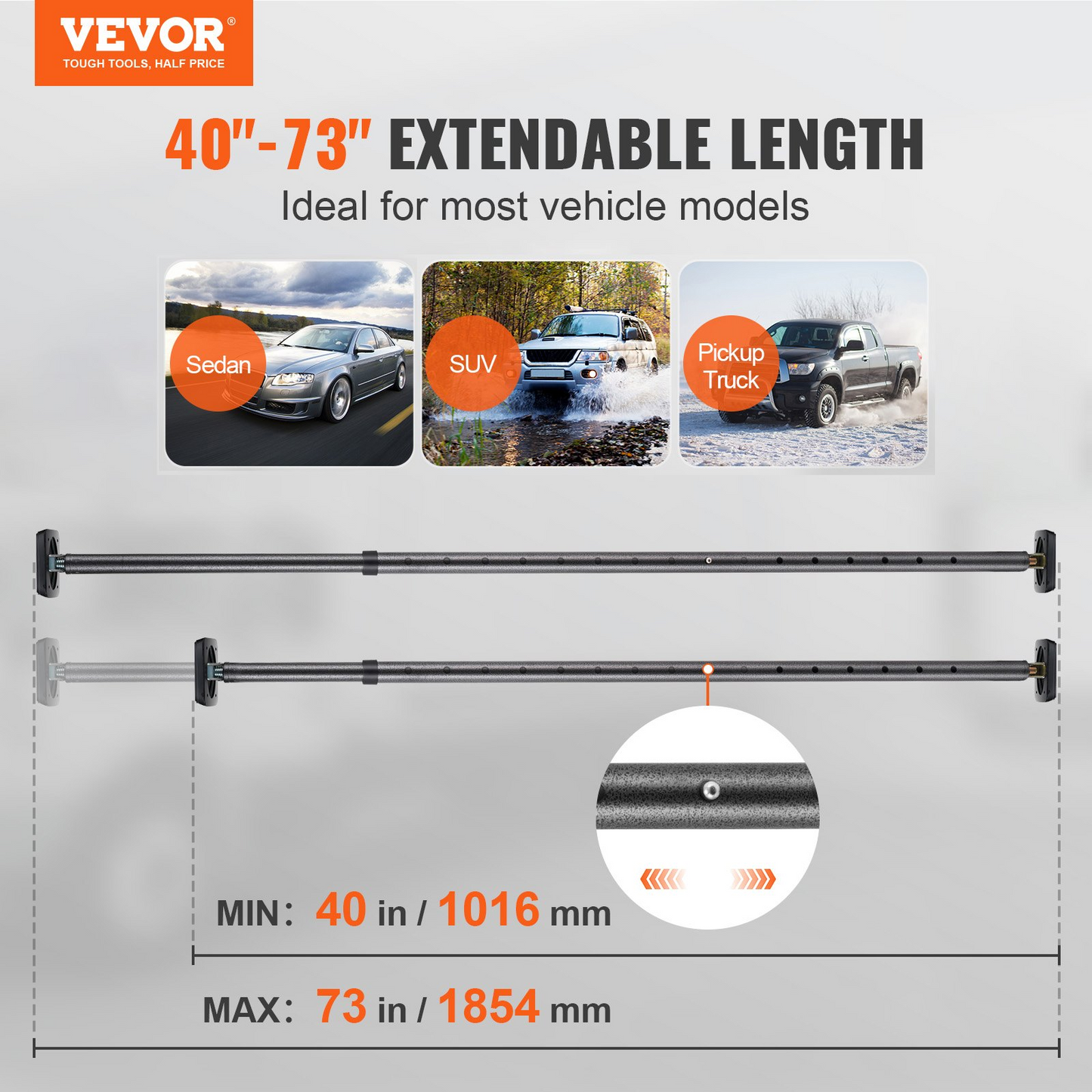 VEVOR Adjustable Cargo Bar Pickup Truck Bed Holder Ratcheting Stabilizer 101.6-185.4 cm