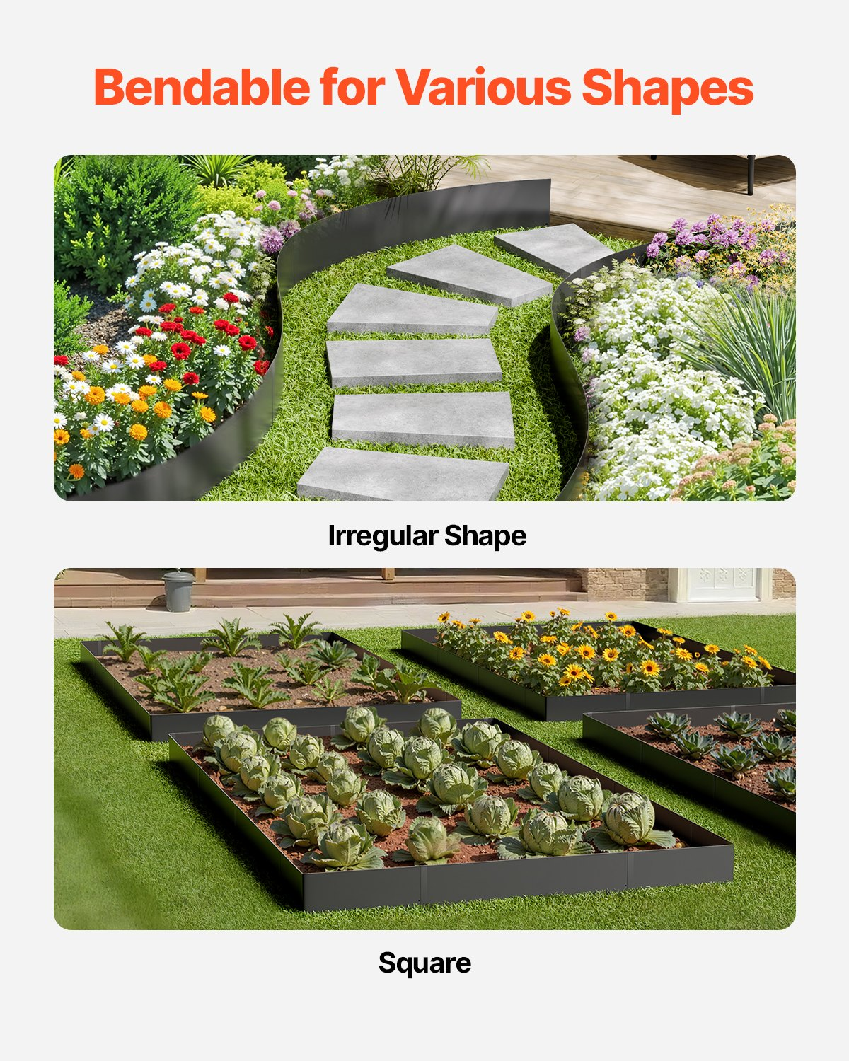 VEVOR Steel Landscape Edging 3 Packs 40 x 8 in Rust-Resistant Pathway Divider