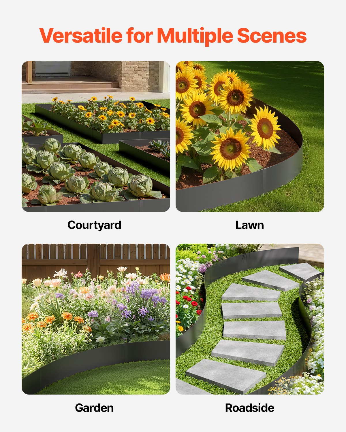 VEVOR Steel Landscape Edging 3 Packs 40 x 8 in Rust-Resistant Pathway Divider