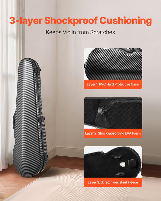 VEVOR Portable Composite Carbon Fiber 4/4 Full Size Violin Case Carrying Bag
