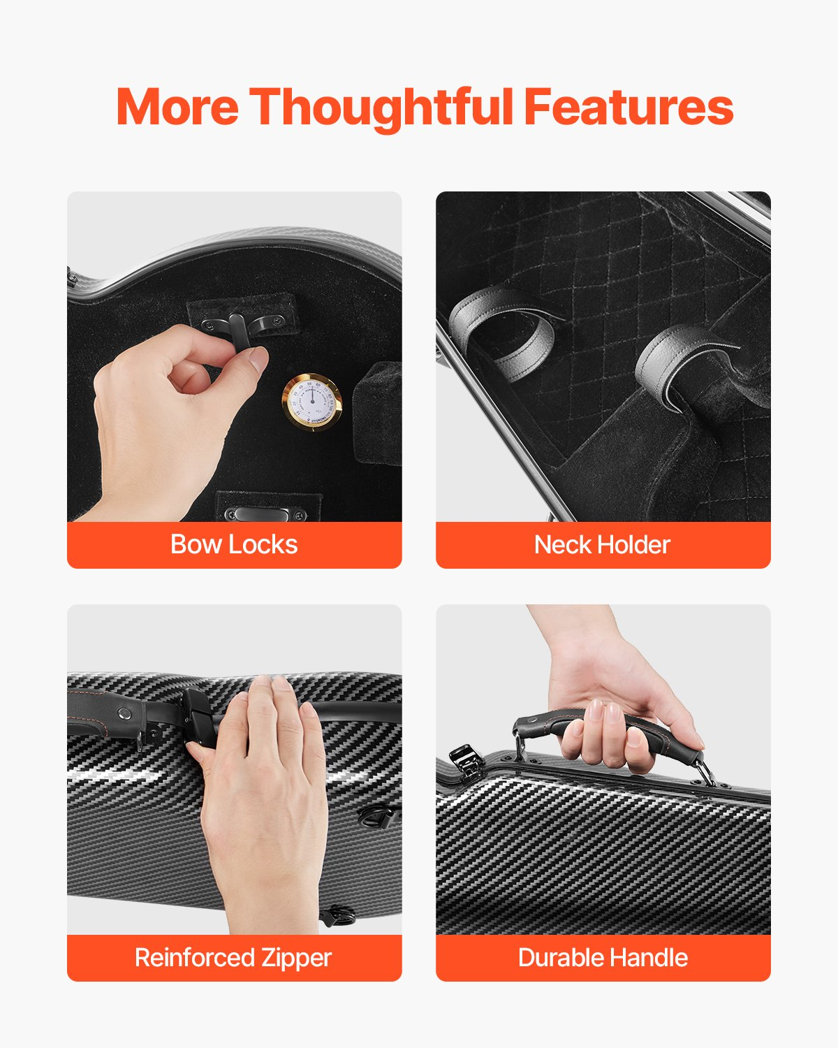 VEVOR Portable Composite Carbon Fiber 4/4 Full Size Violin Case Carrying Bag