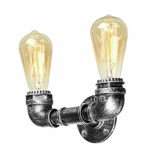 Vintage Brushed Silver Metal Water Pipe Double Head Wall Light~2064