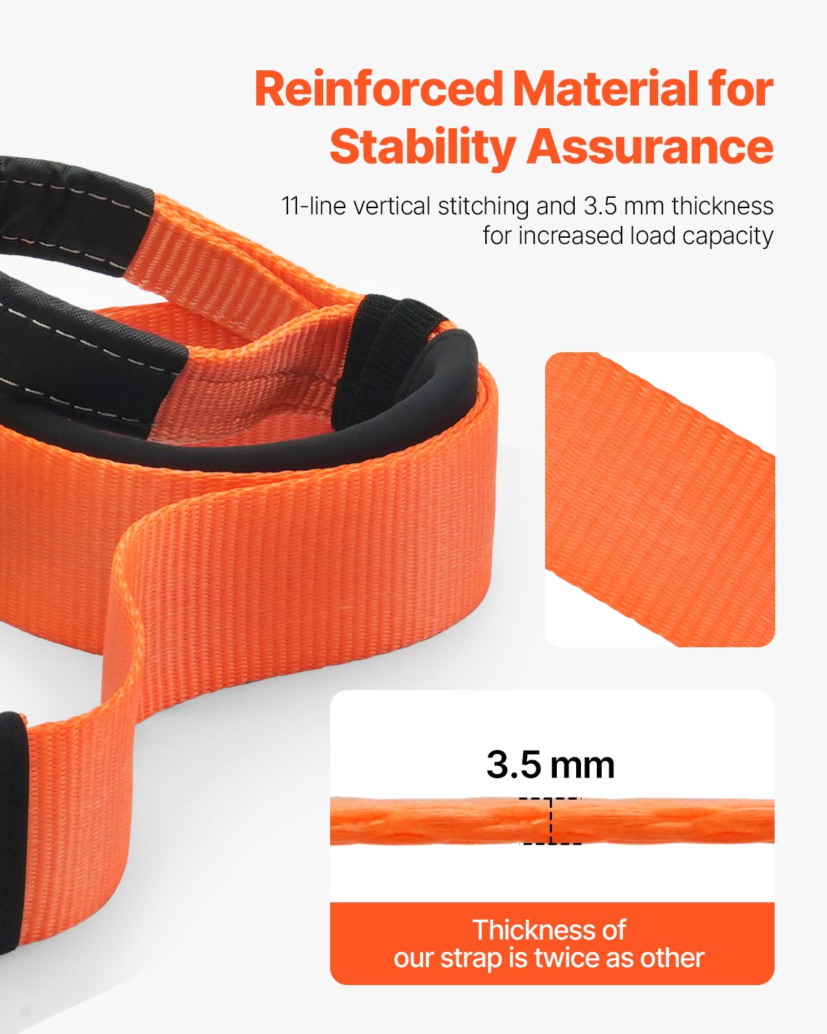 VEVOR Car Tow Cable Towing Strap Rope 36000 lbs 20 ft Emergency Heavy Duty Strap