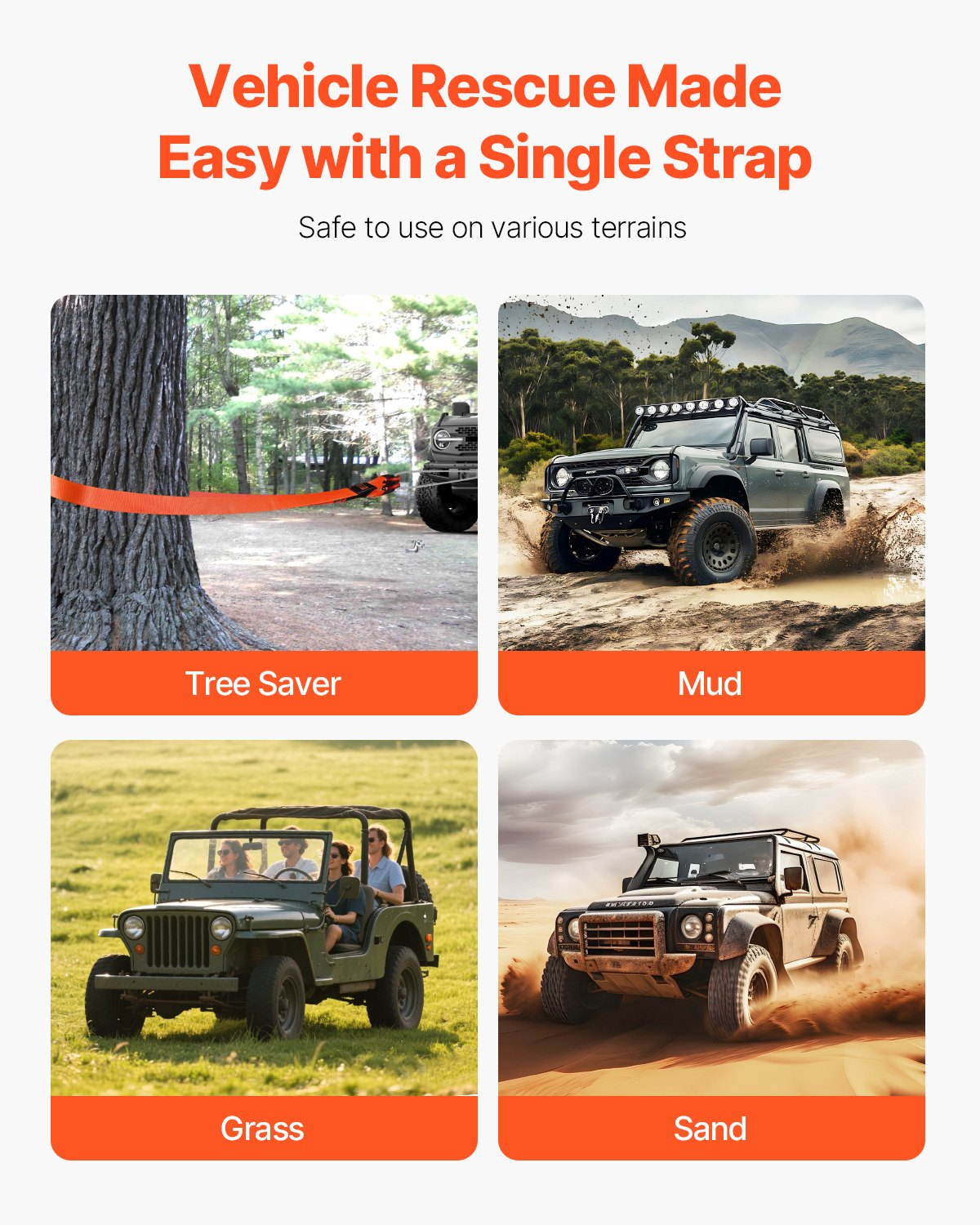 VEVOR Car Tow Cable Towing Strap Rope 36000 lbs 20 ft Emergency Heavy Duty Strap