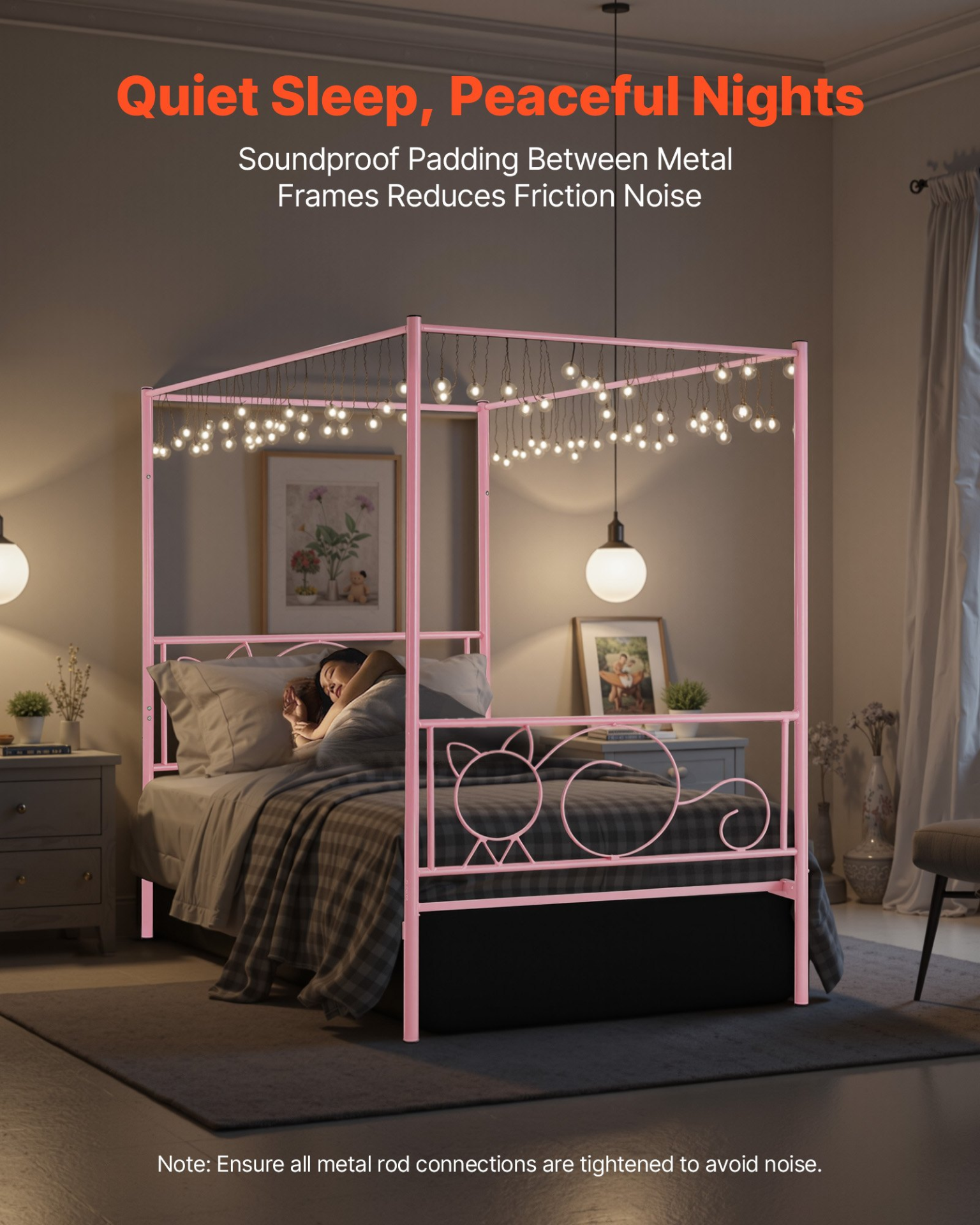 VEVOR Twin Size Canopy Bed Frame Metal Canopy Bed with Headboard & Four Posters