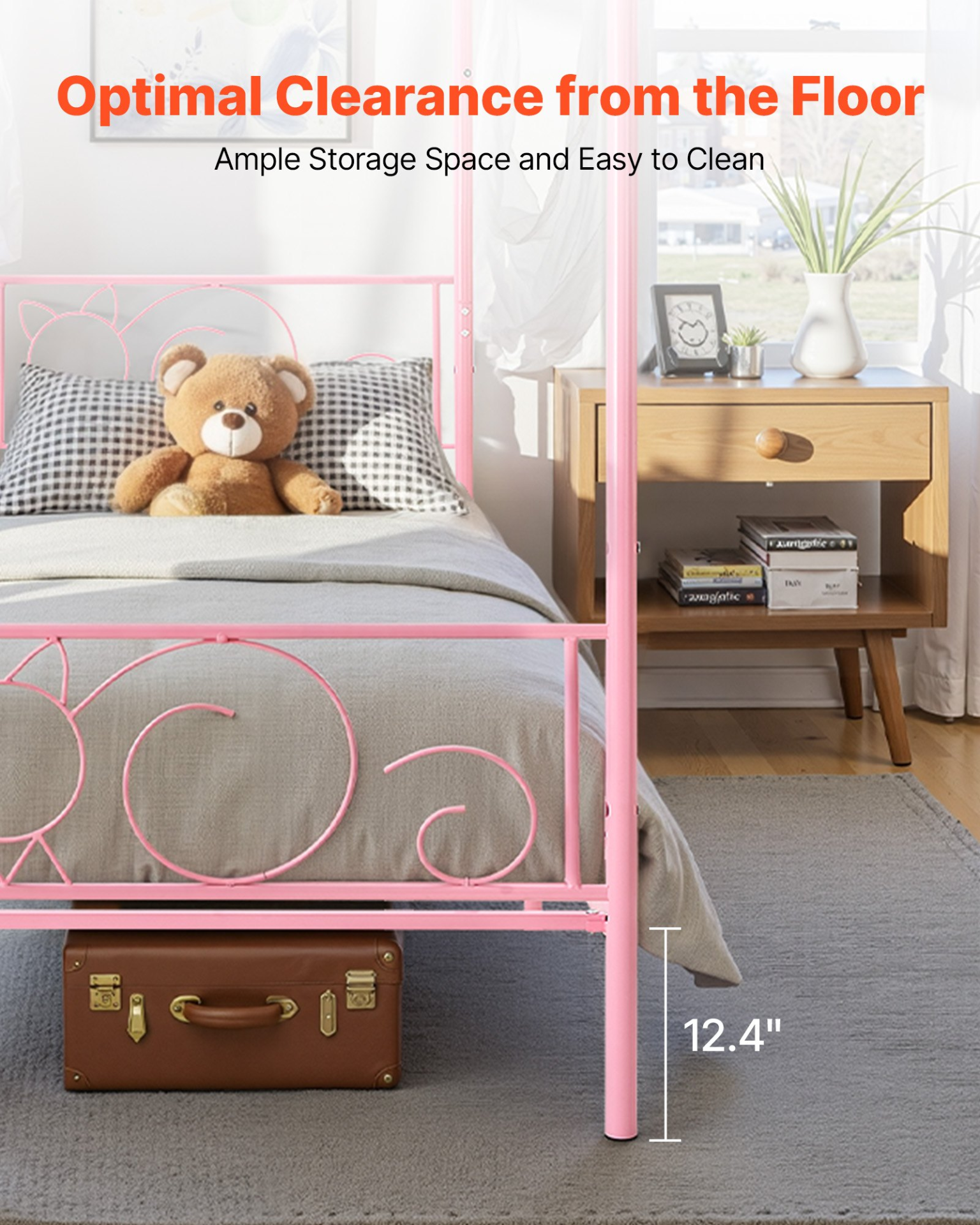 VEVOR Twin Size Canopy Bed Frame Metal Canopy Bed with Headboard & Four Posters