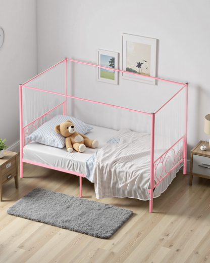VEVOR Twin Size Canopy Bed Frame Metal Canopy Bed with Headboard & Four Posters