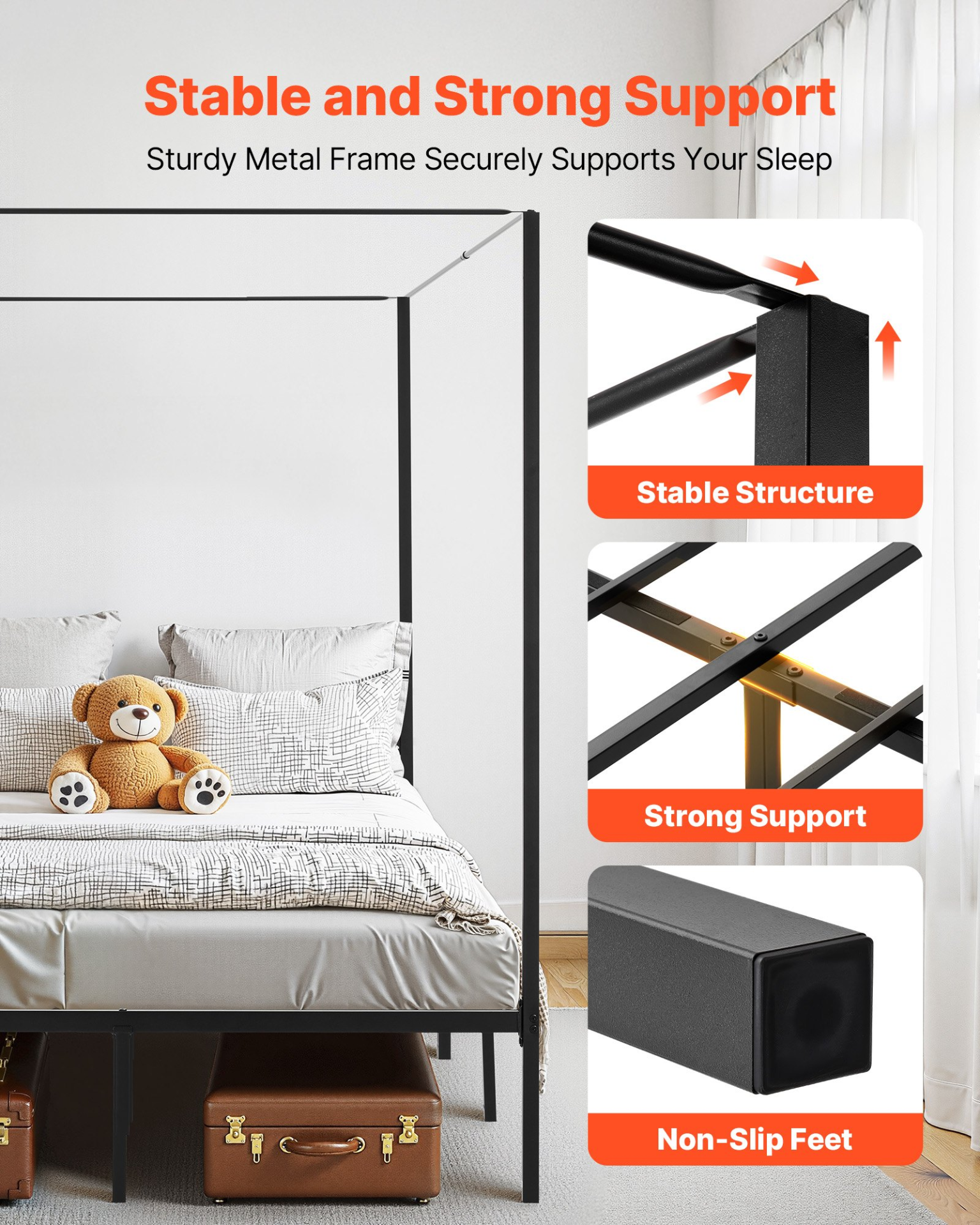 VEVOR Queen Size Canopy Bed Frame Metal Canopy Bed with Four Posters Black
