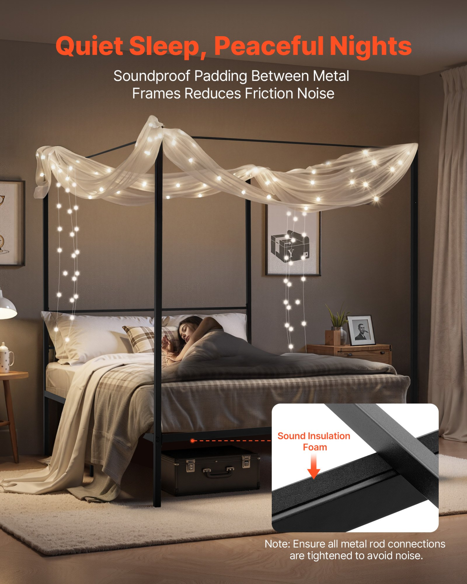 VEVOR Queen Size Canopy Bed Frame Metal Canopy Bed with Four Posters Black