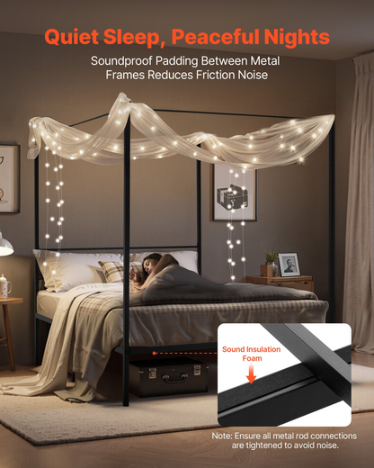 VEVOR Queen Size Canopy Bed Frame Metal Canopy Bed with Four Posters Black
