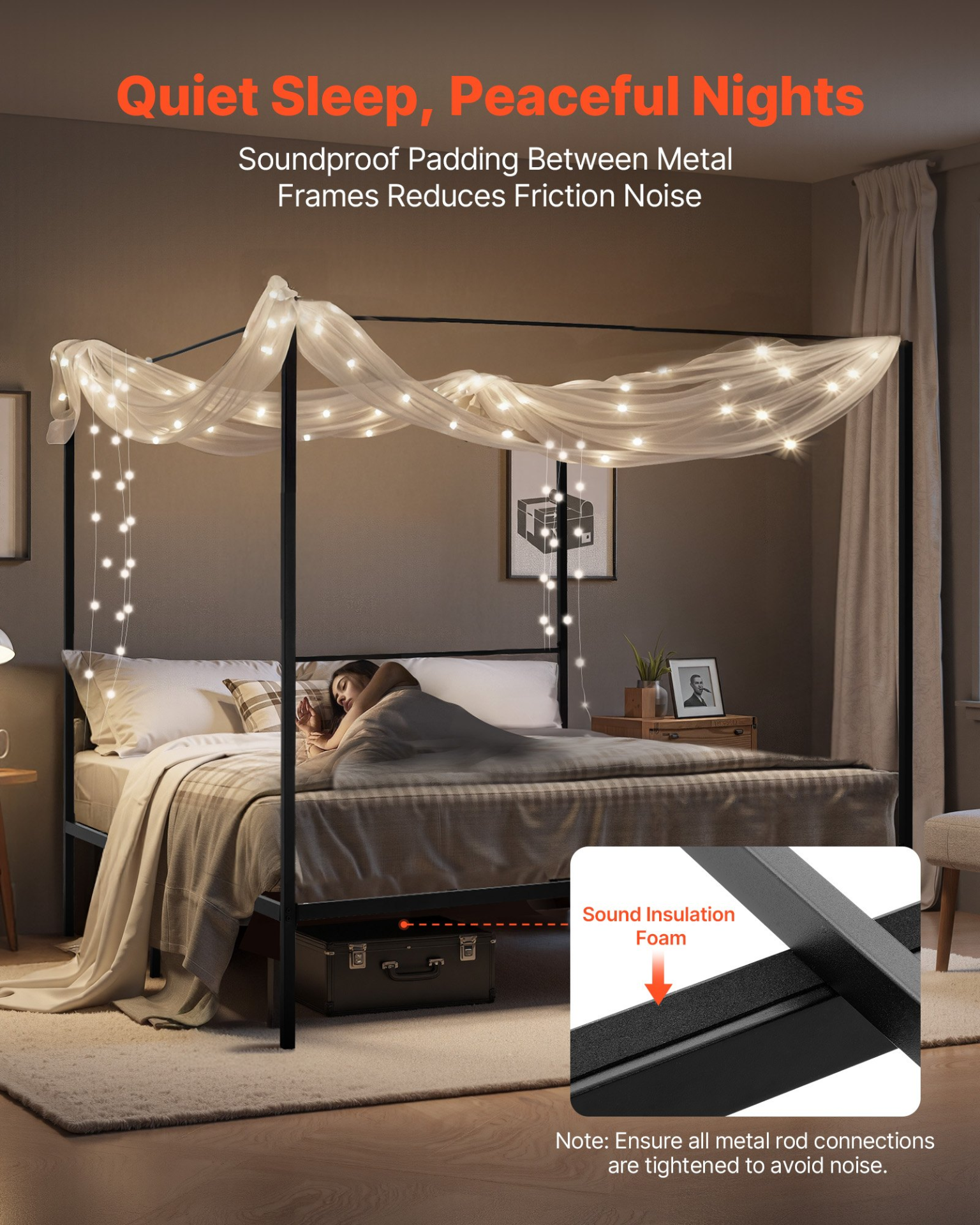 VEVOR King Size Canopy Bed Frame Metal Canopy Bed with Four Posters Black