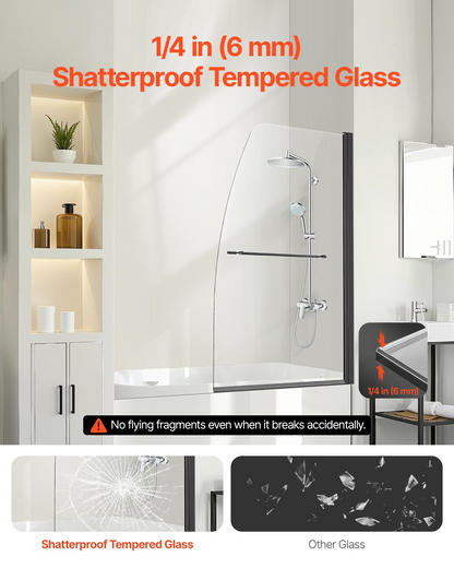 VEVOR Frameless Bathtub Shower Door 34 in. W x 55 in. H 180° Rotatable Door