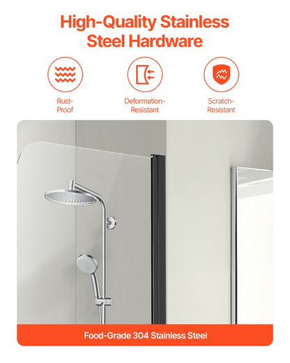 VEVOR Frameless Bathtub Shower Door 34 in. W x 55 in. H 180° Rotatable Door