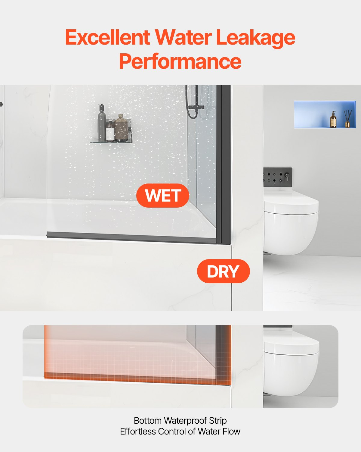 VEVOR Frameless Bathtub Shower Door 34 in. W x 55 in. H 180° Rotatable Door