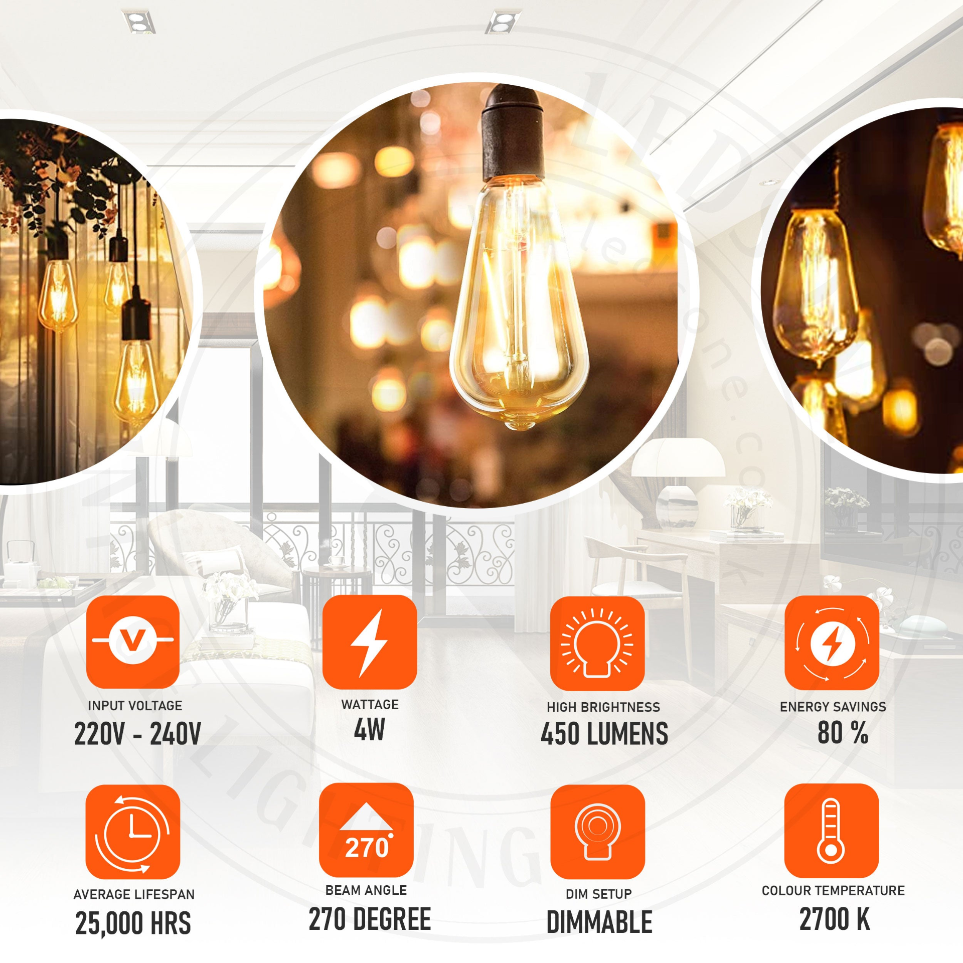4W ST64 E27 4W Dimmable Vintage LED Retro Classic Filament Bulbs~1200