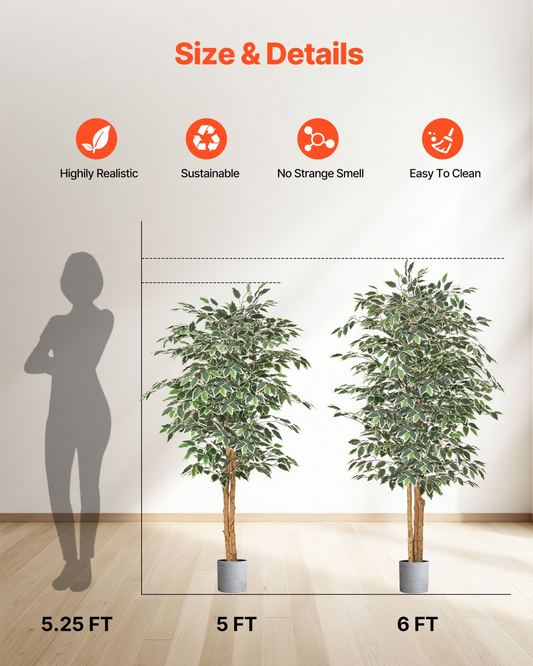 VEVOR 150cm Artificial Ficus Tree Tall Faux Plant with Pot for Indoor Decor