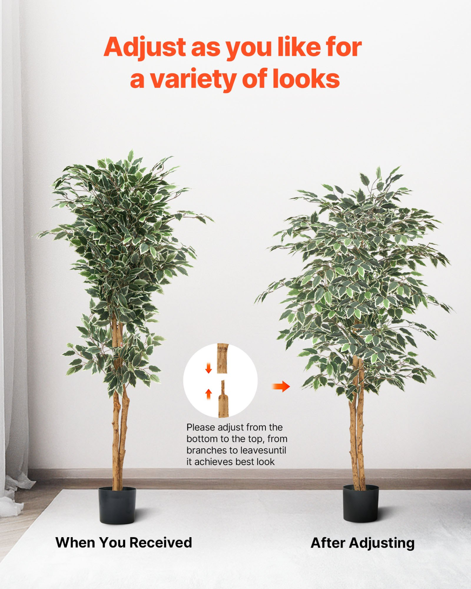 VEVOR 150cm Artificial Ficus Tree Tall Faux Plant with Pot for Indoor Decor