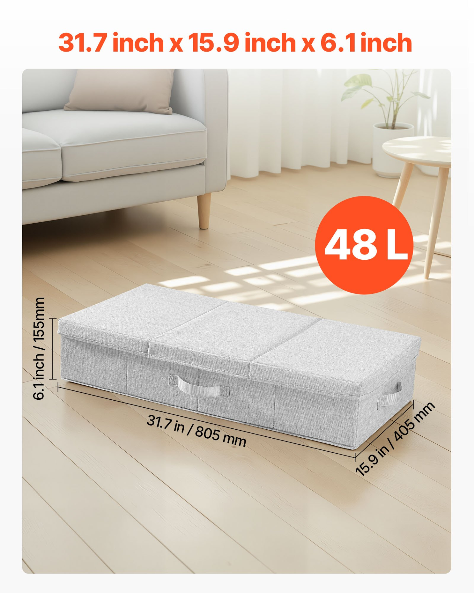 VEVOR Under Bed Storage 48L Foldable Underbed Box for Clothes Organization 2Pack