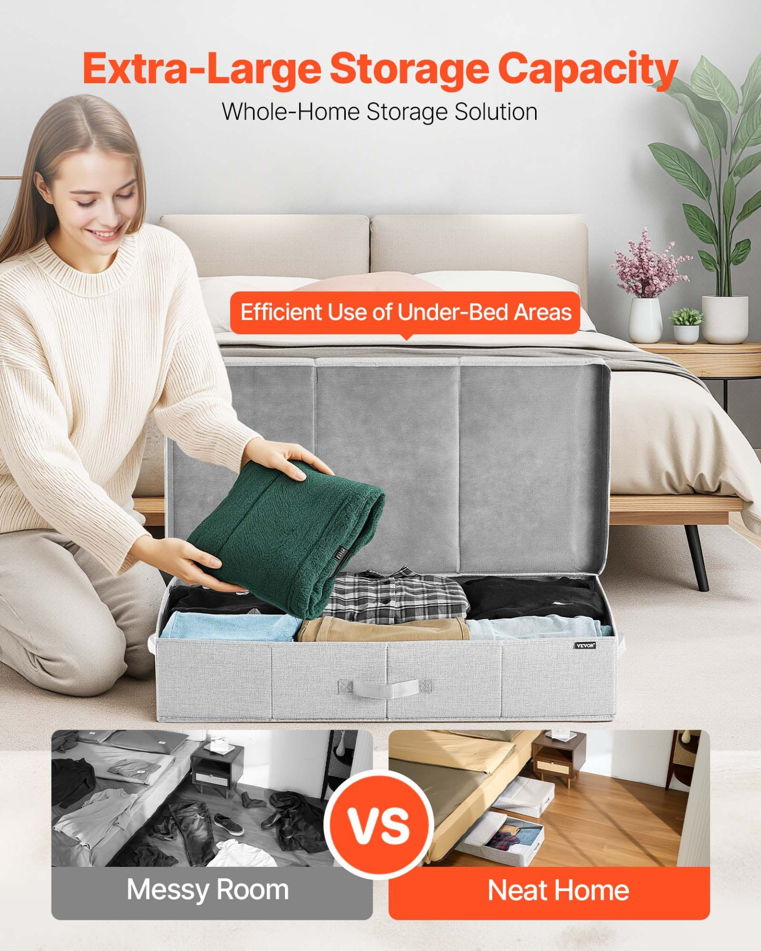 VEVOR Under Bed Storage 48L Foldable Underbed Box for Clothes Organization 2Pack