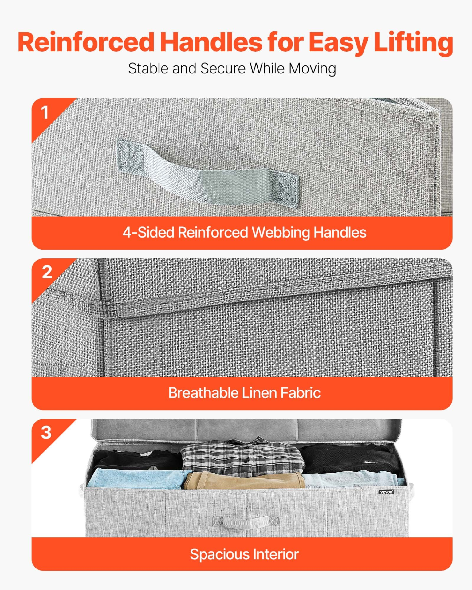 VEVOR Under Bed Storage 48L Foldable Underbed Box for Clothes Organization 2Pack