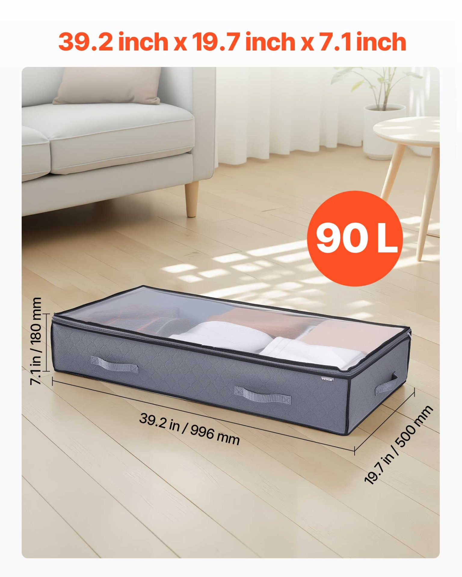 VEVOR Under Bed Storage 90L Stackable Shoe Organization Box with Clear Lid 2Pack