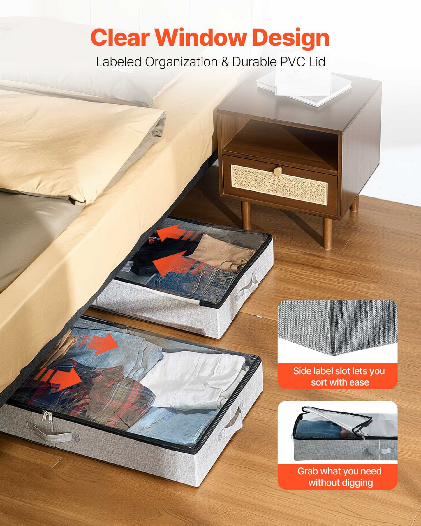 VEVOR Under Bed Storage 45L Stackable Shoe Organization Box with Clear Lid 2Pack