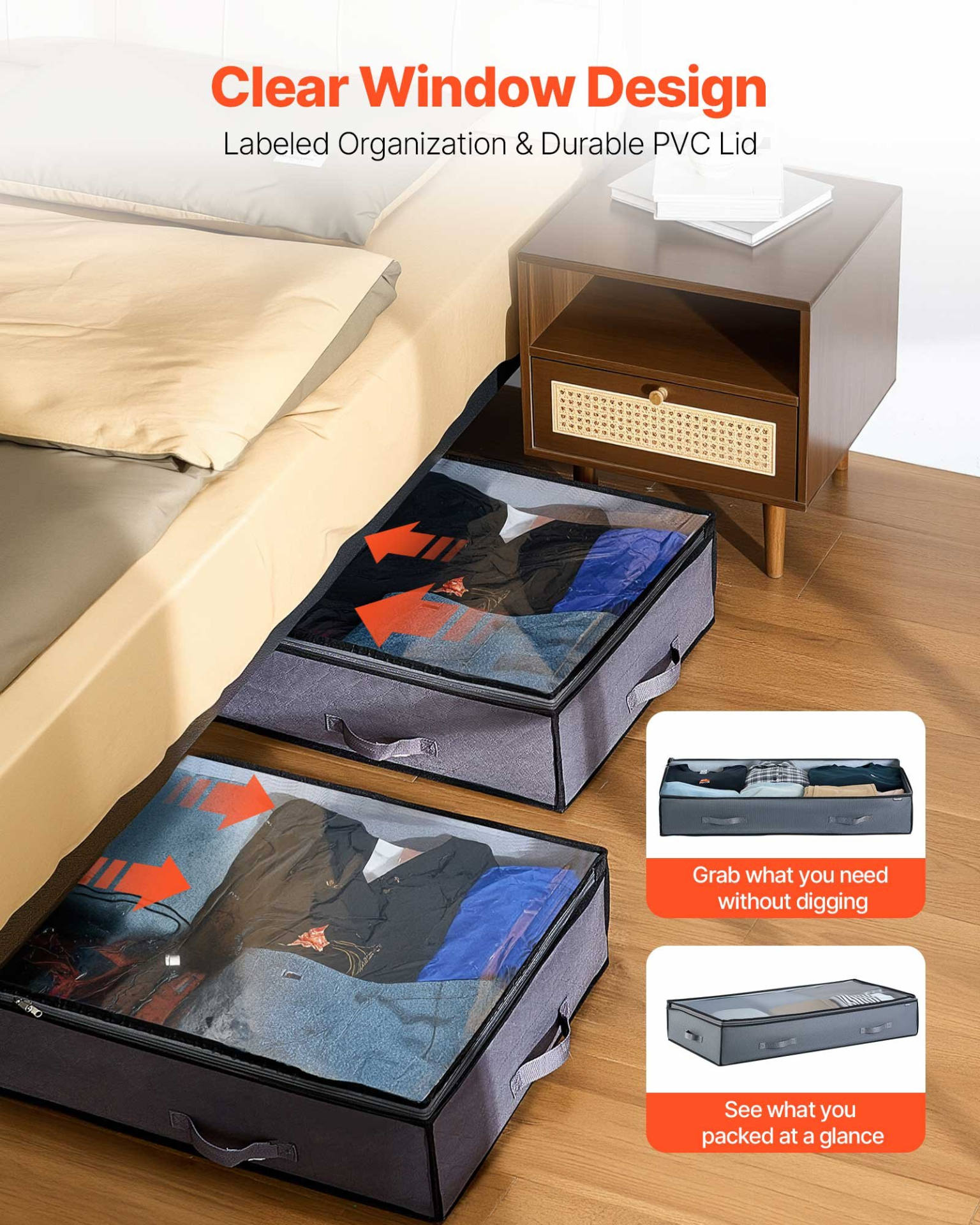 VEVOR Under Bed Storage 90L Stackable Shoe Organization Box with Clear Lid 6Pack