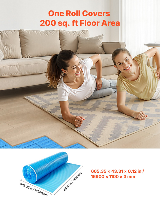 VEVOR Floor Underlayment 18.6 m² 3mm 3-in-1 Vapor Barrier for Laminate Blue