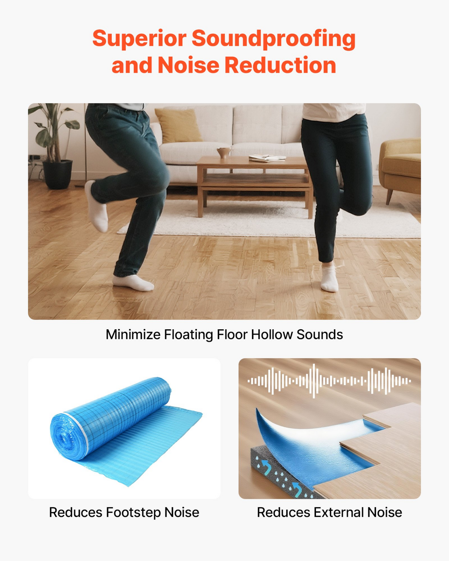 VEVOR Floor Underlayment 18.6 m² 3mm 3-in-1 Vapor Barrier for Laminate Blue