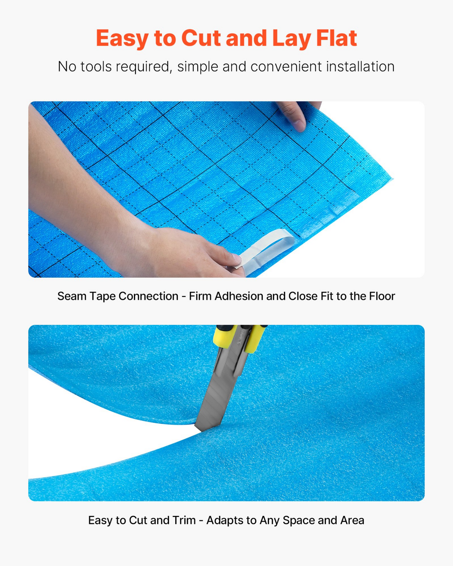 VEVOR Floor Underlayment 18.6 m² 3mm 3-in-1 Vapor Barrier for Laminate Blue