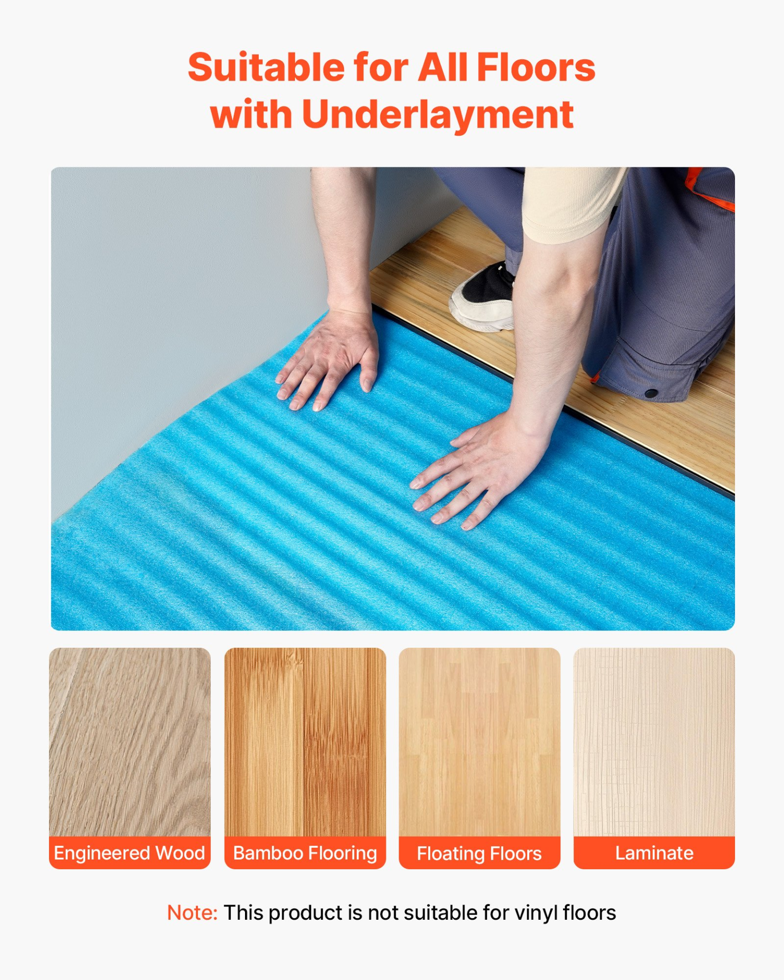 VEVOR Floor Underlayment 18.6 m² 3mm 3-in-1 Vapor Barrier for Laminate Blue